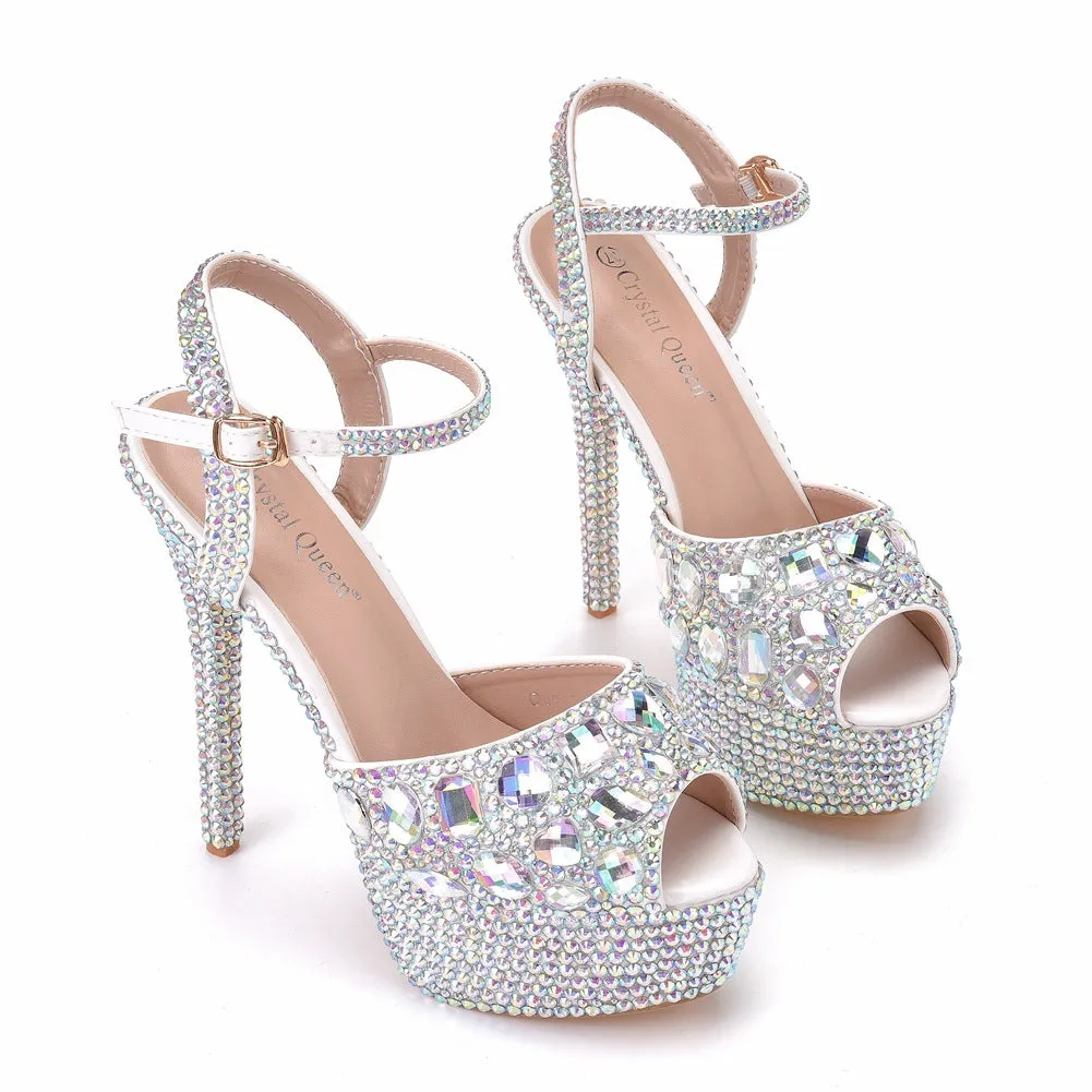 14cm Fishmouth Stiletto Rhinestone Wedding Shoes