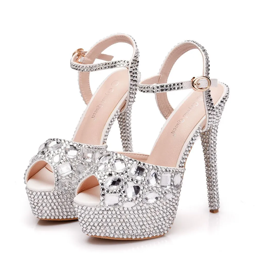 14cm Fishmouth Stiletto Rhinestone Wedding Shoes