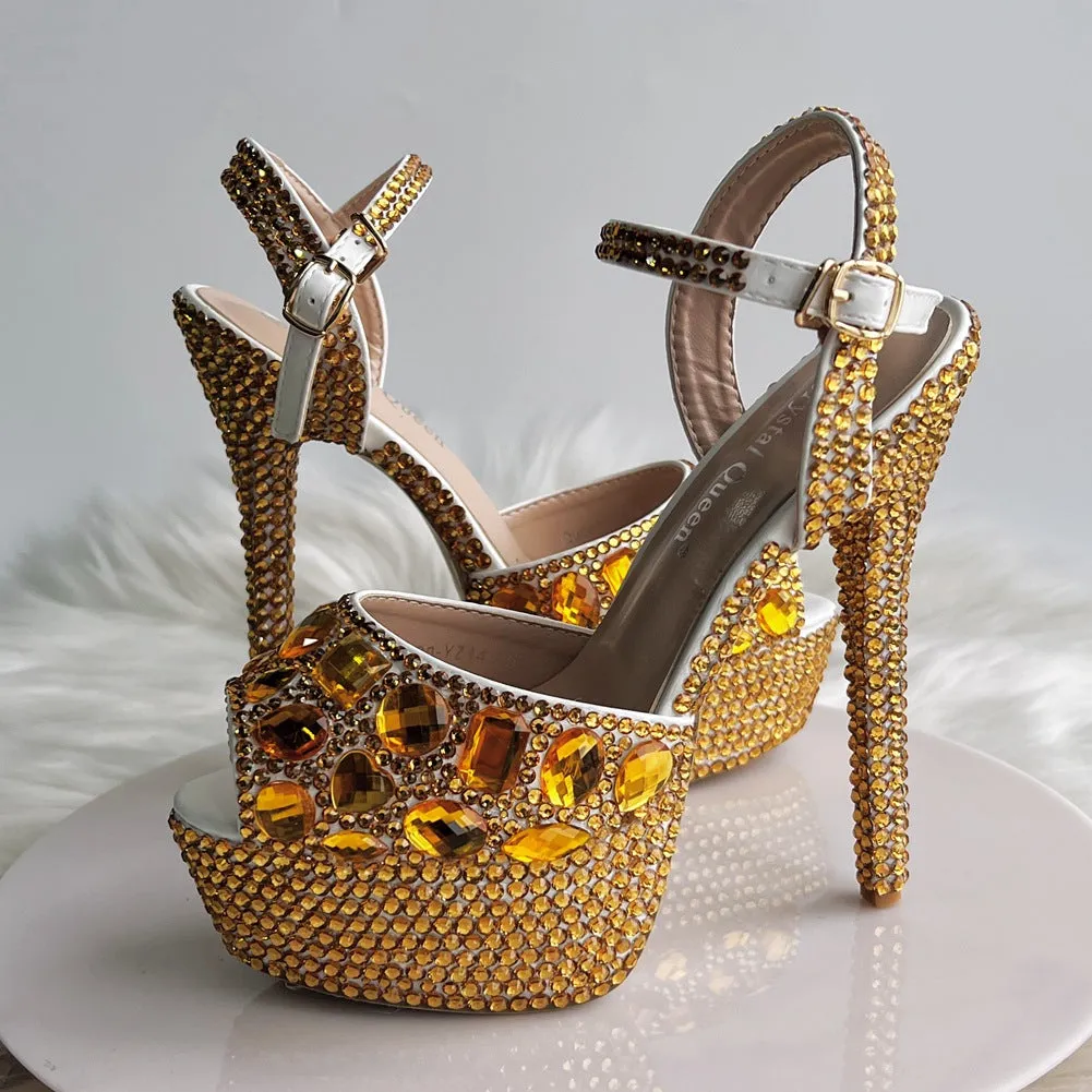 14cm Fishmouth Stiletto Rhinestone Wedding Shoes