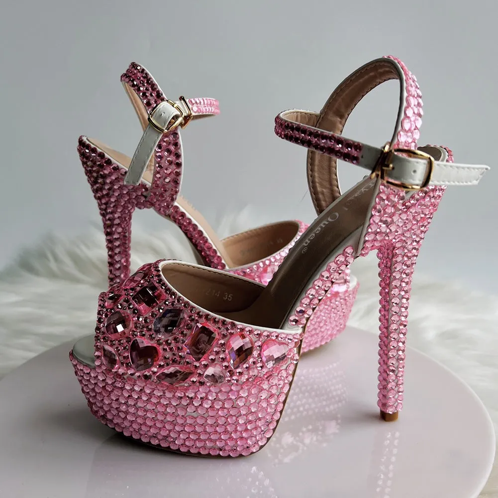 14cm Fishmouth Stiletto Rhinestone Wedding Shoes