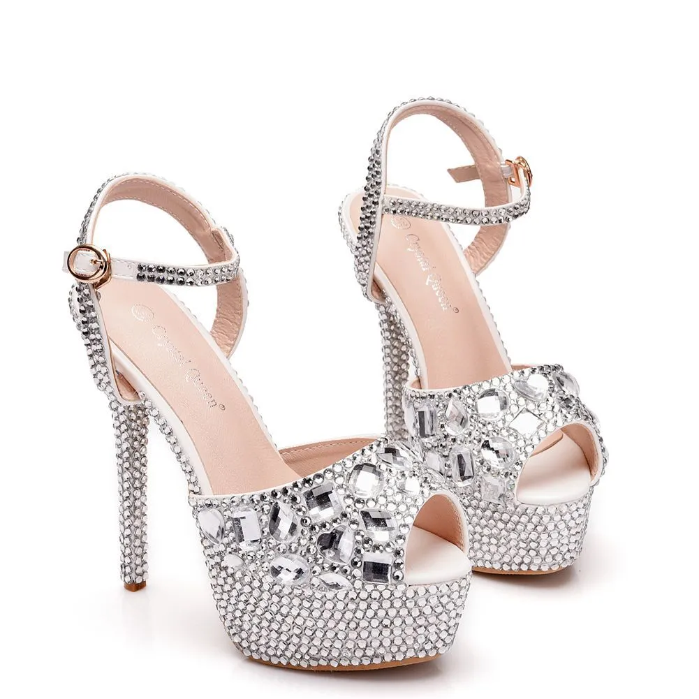 14cm Fishmouth Stiletto Rhinestone Wedding Shoes