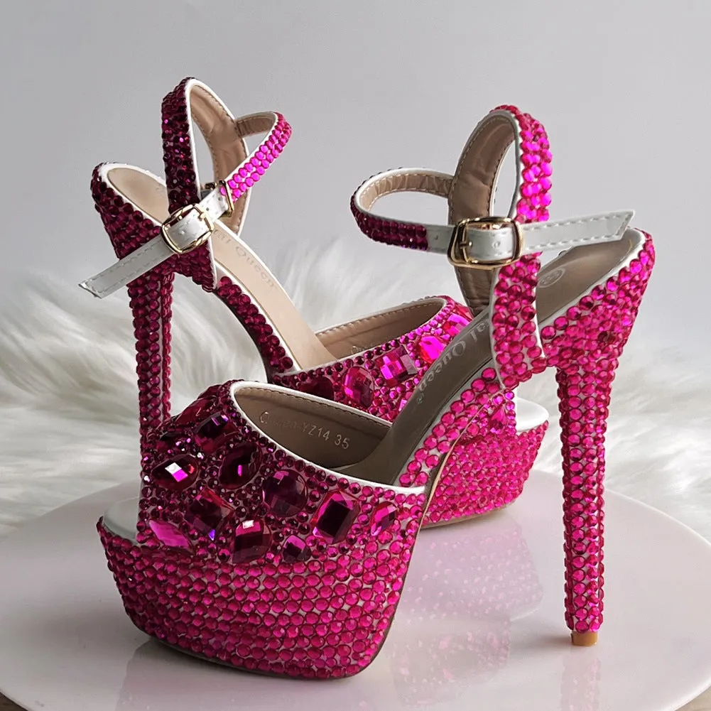 14cm Fishmouth Stiletto Rhinestone Wedding Shoes