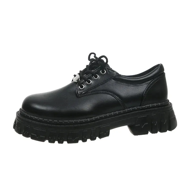 AMOZAE- - Classic Black Platform Oxford Women's Lace-ups