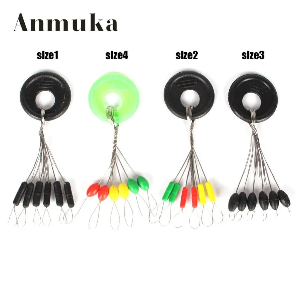 Anmuka 14sizes 10 Set (6 Beans in 1 Set)  Black /Multi Rubber Oval Stopper Fishing Bobber Float Fishing Accessories