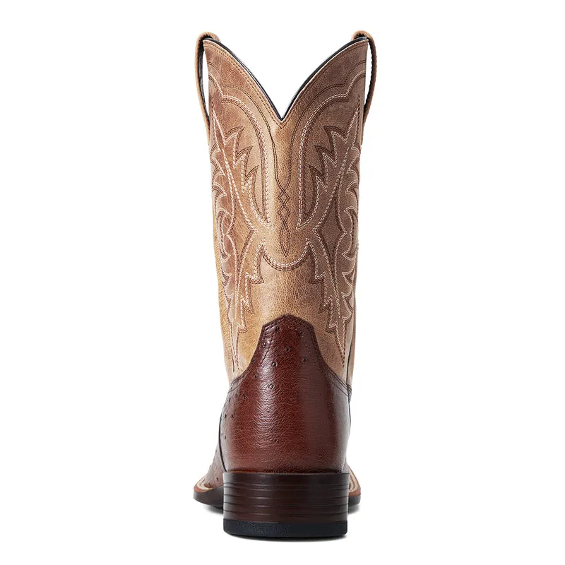 'Ariat' Men's 11" Night Life Ultra Western Square Toe - Antique Tabac Smooth Quill Ostrich / Sorrel Brown