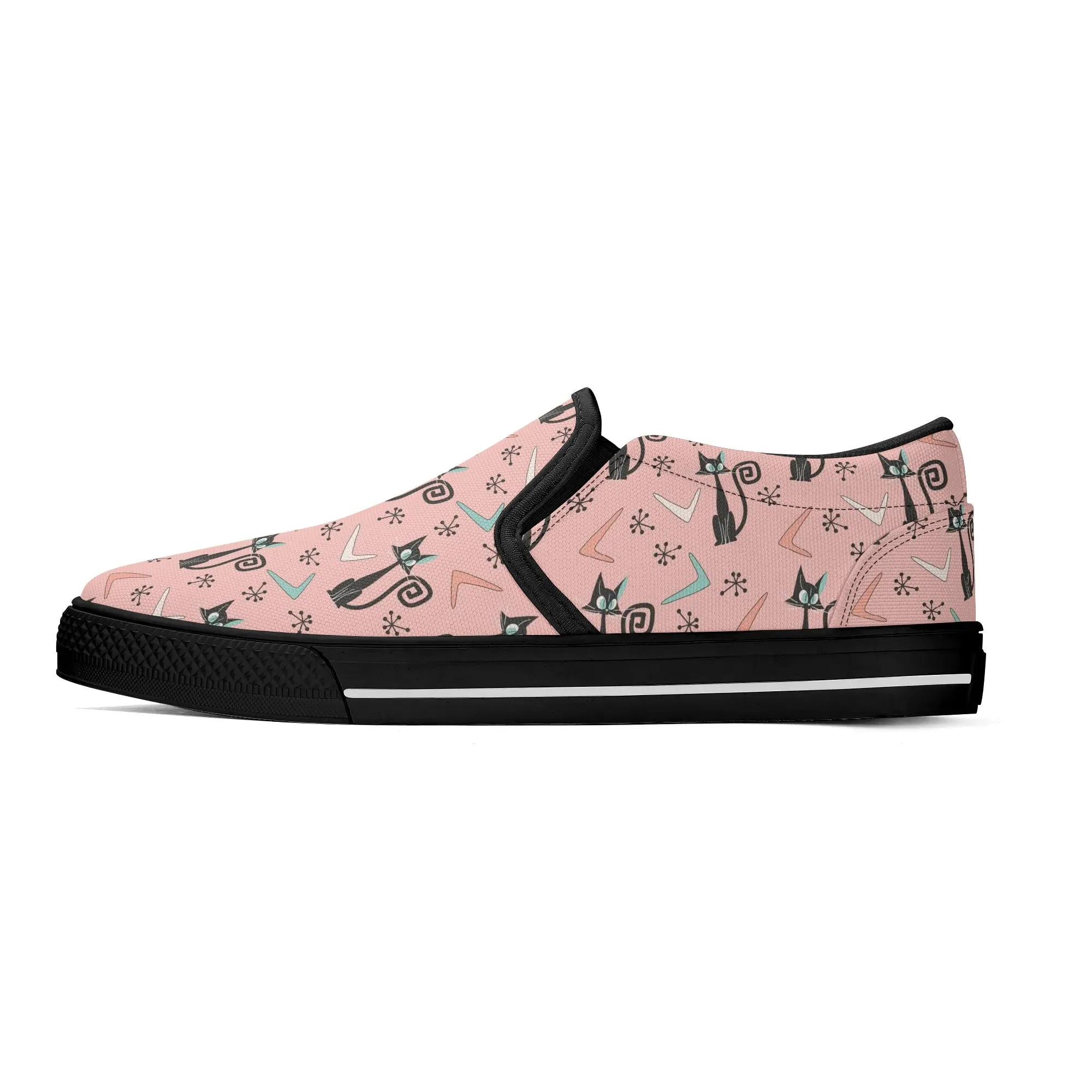 Atomic Kittie Kitschy Cat, Mid Mod Womens  Slip On Loafer Shoes