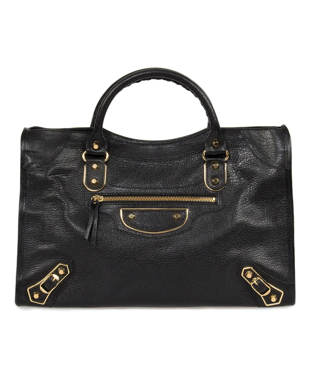 Balenciaga Classic Metallic Black Grain Goatskin Edge City Bag