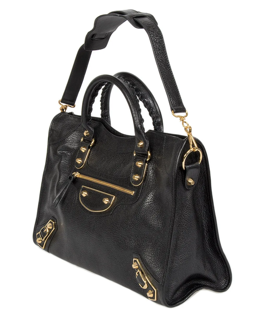 Balenciaga Classic Metallic Black Grain Goatskin Edge City Bag