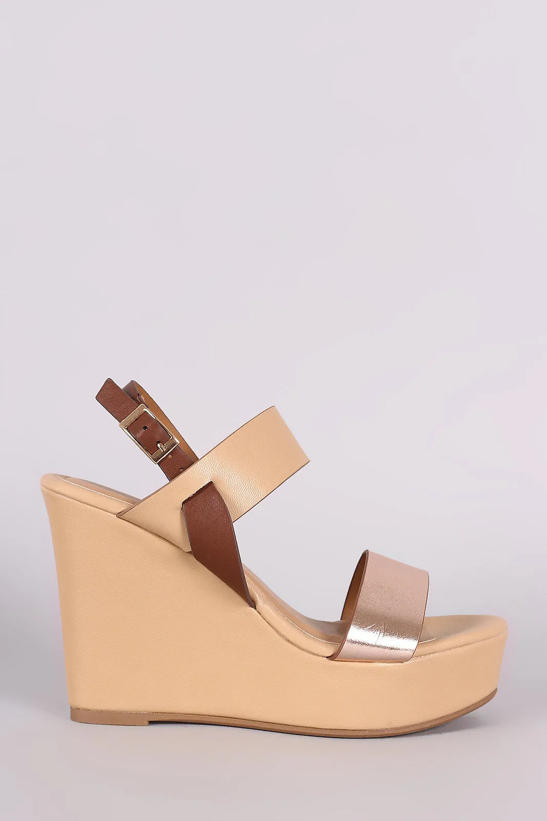 Bamboo Color Block Slingback Platform Wedge