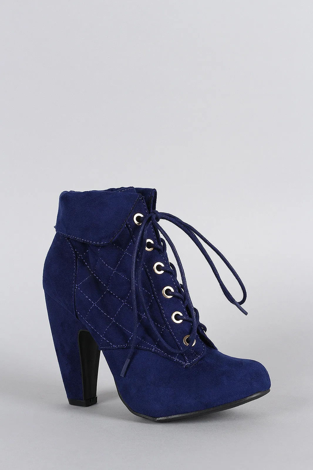 Bamboo Quilted Chunky Heeled Lace Up Booties