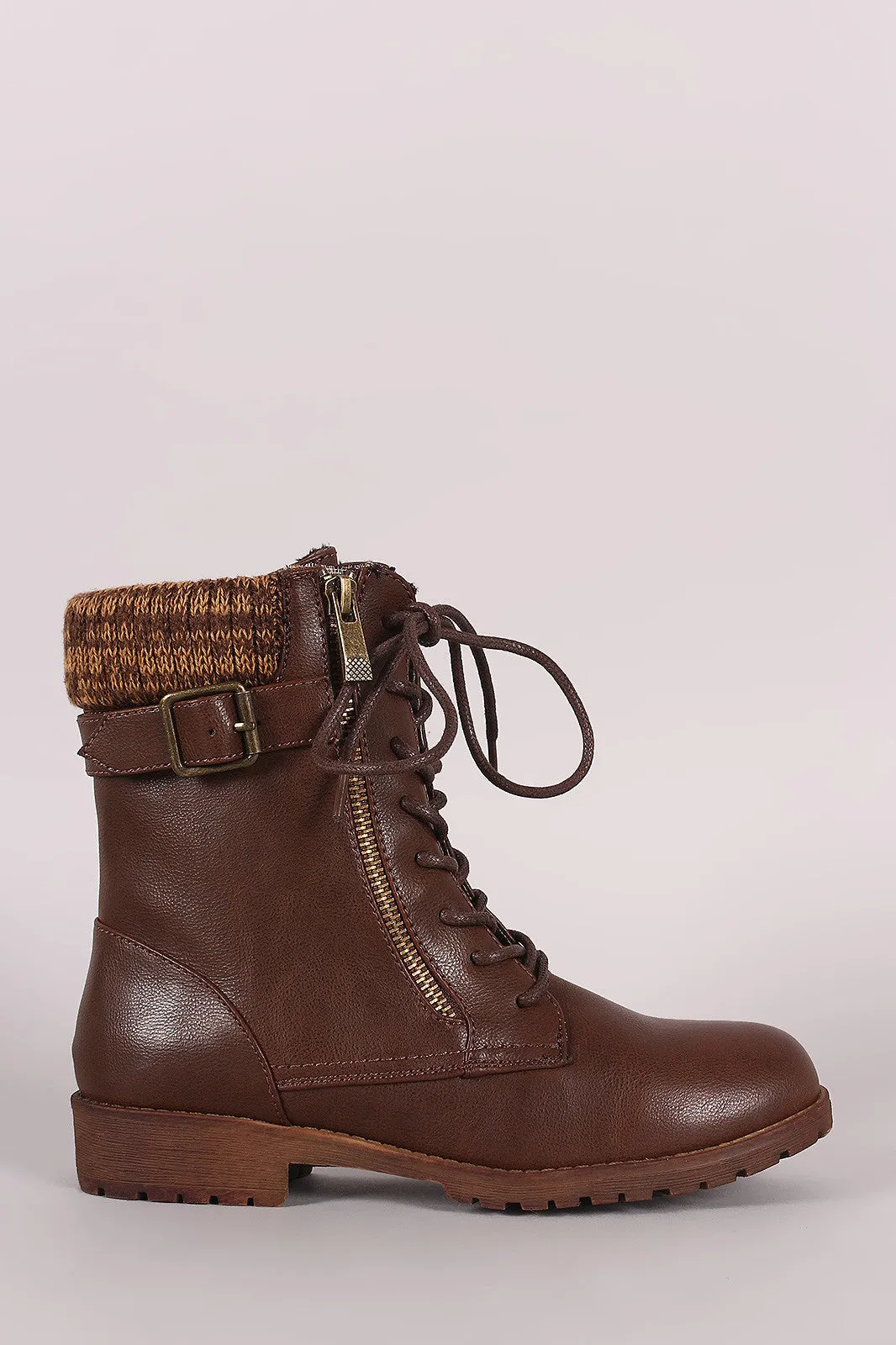 Bamboo Sweater Cuff Combat Lug Boots