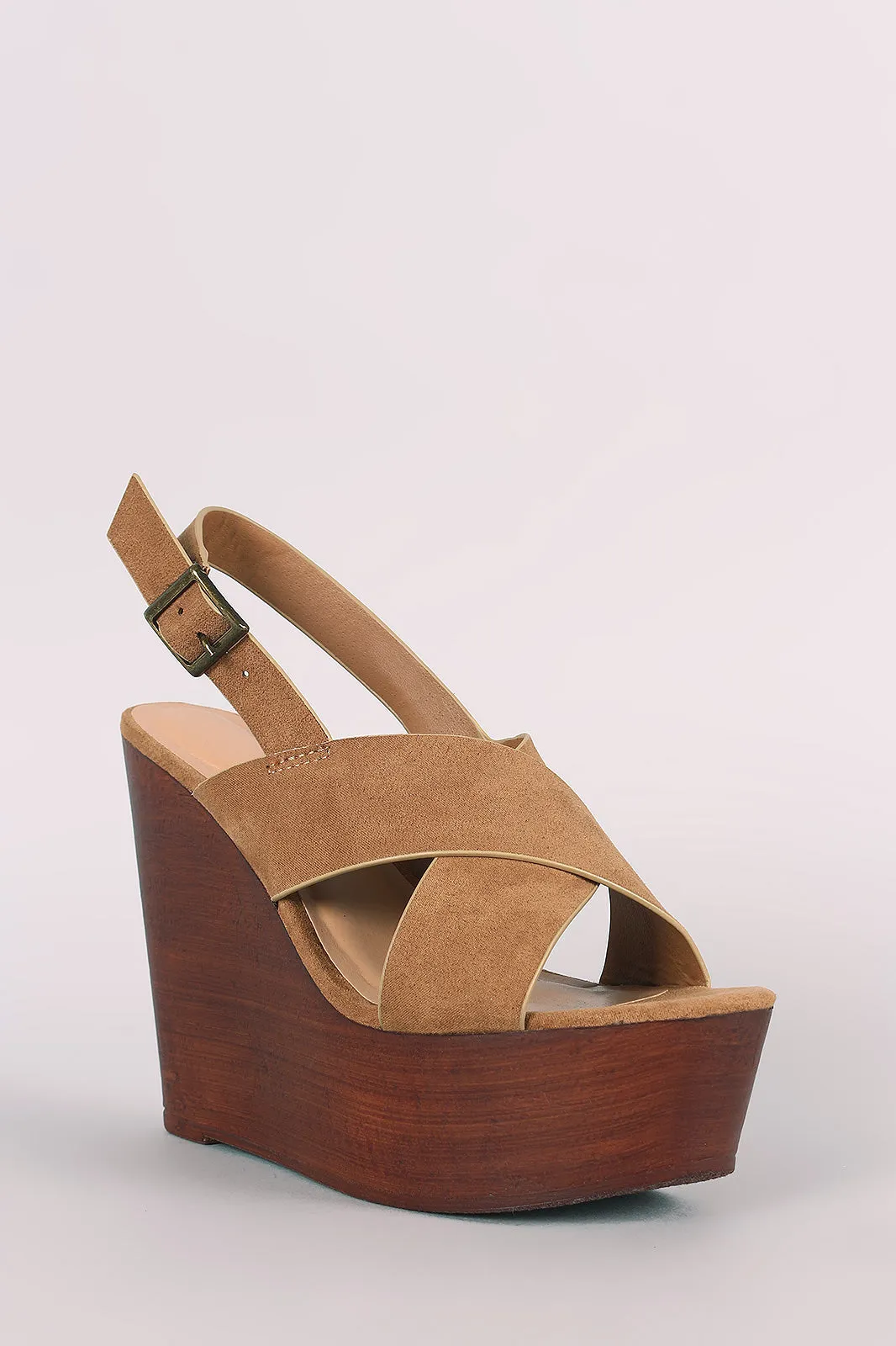 Bamboo Wide Crossing Straps Wooden Wedge