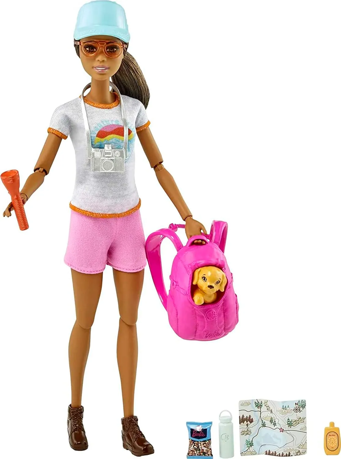 Barbie Wellness Doll Playset with Brunette Doll with Puppy, Barbie Sets, Hiking Day, Self-Care Series, Backpack Pet Carrier, Camera and More for Kids Ages 3 