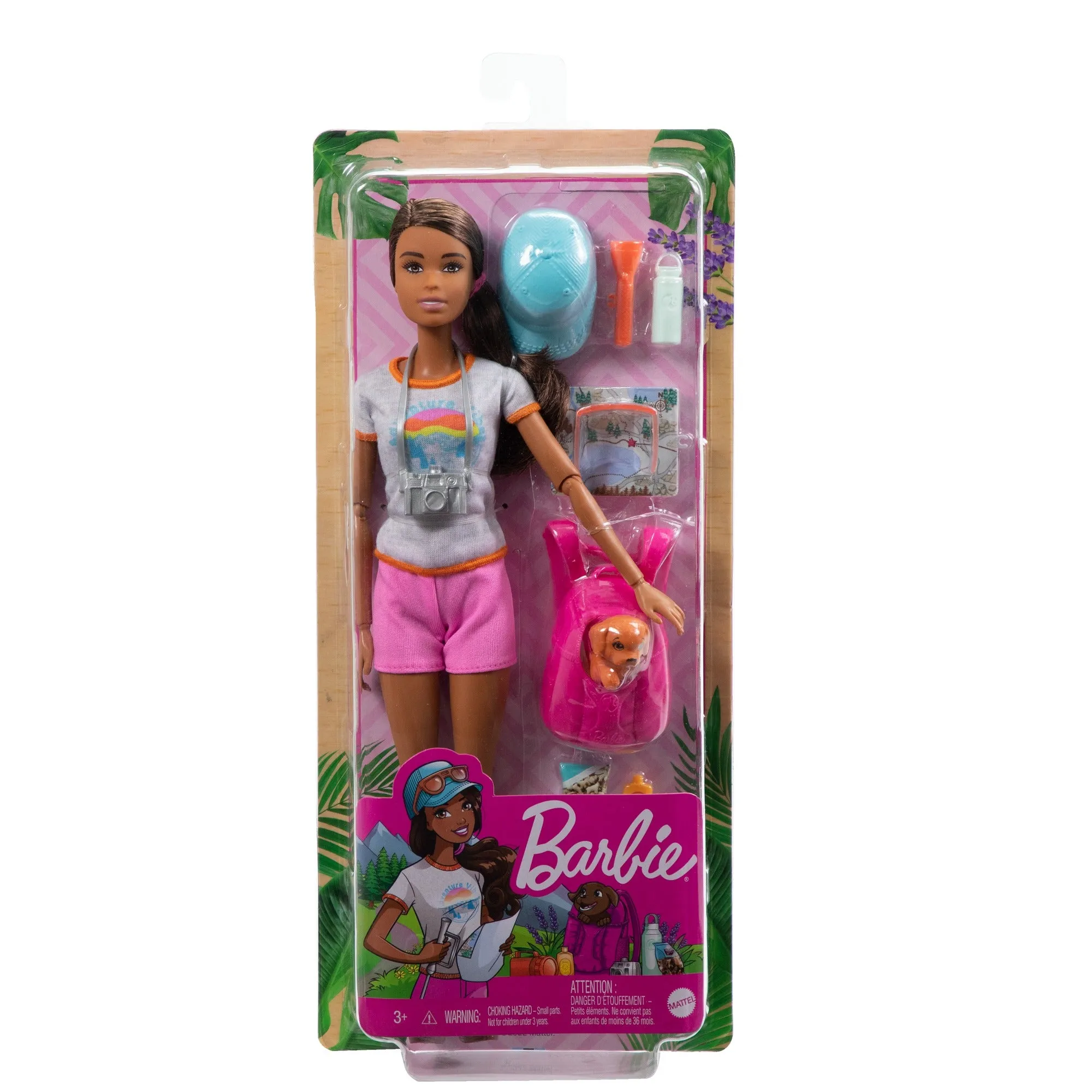 Barbie Wellness Doll Playset with Brunette Doll with Puppy, Barbie Sets, Hiking Day, Self-Care Series, Backpack Pet Carrier, Camera and More for Kids Ages 3 