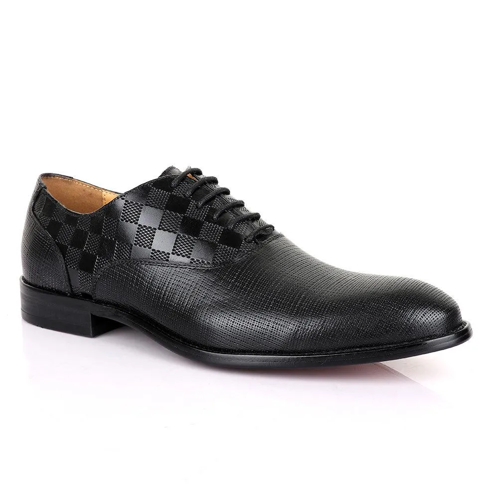 Berluti Half CheckBoard Oxford Black Leather Shoe