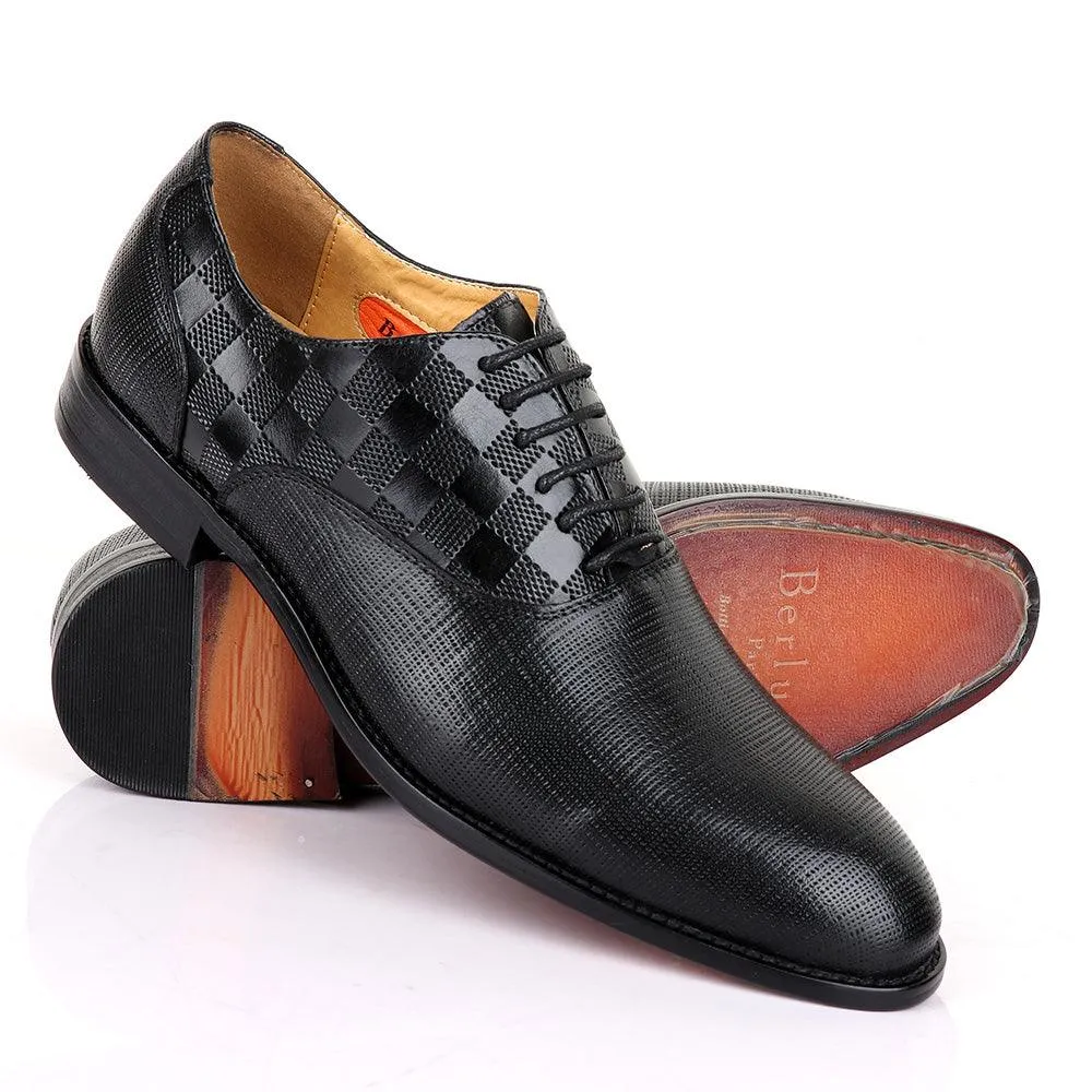 Berluti Half CheckBoard Oxford Black Leather Shoe