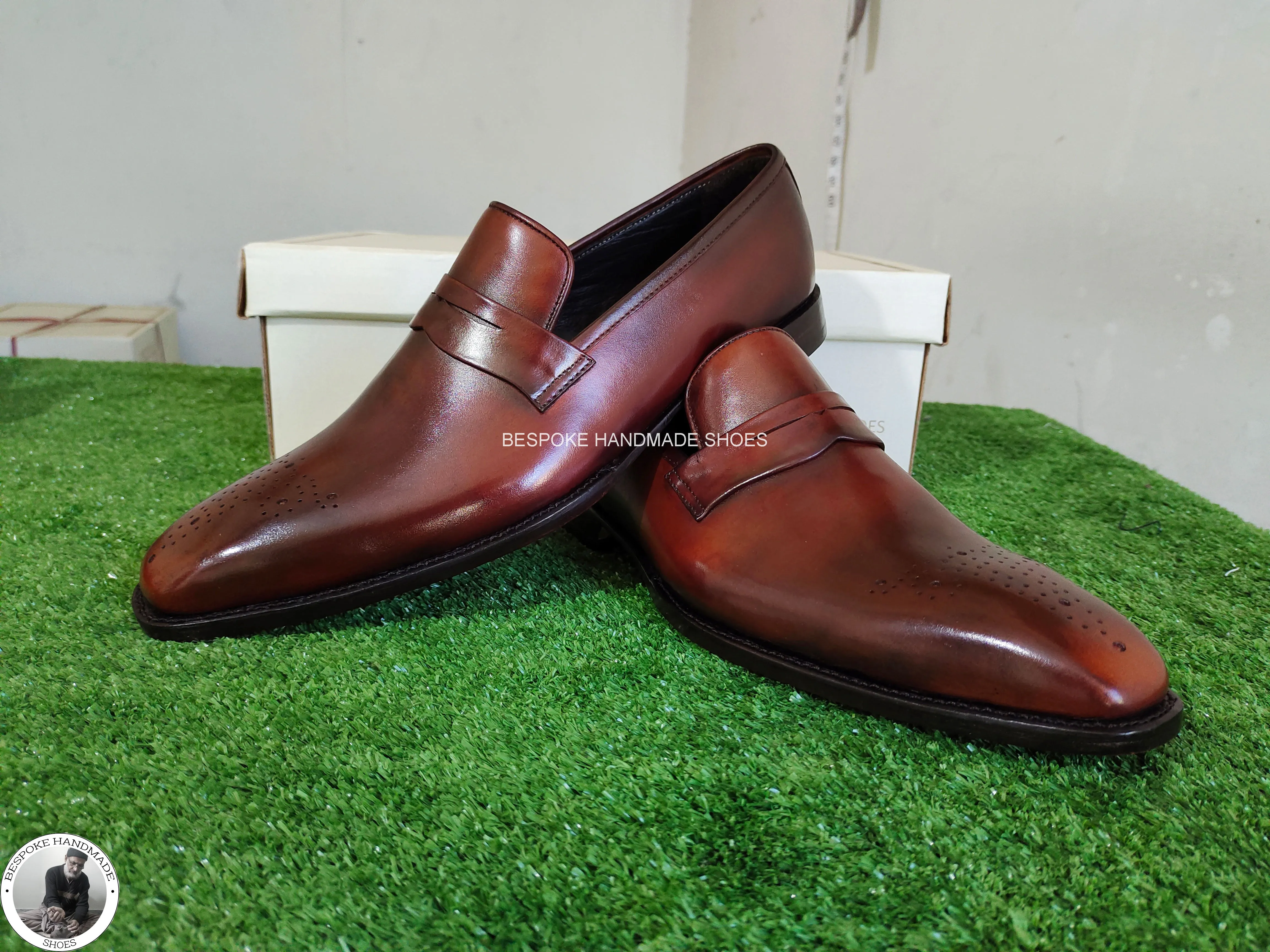 Bespoke Men's Handmade Custom Brown Leather Whole Cut Brogue Shoes