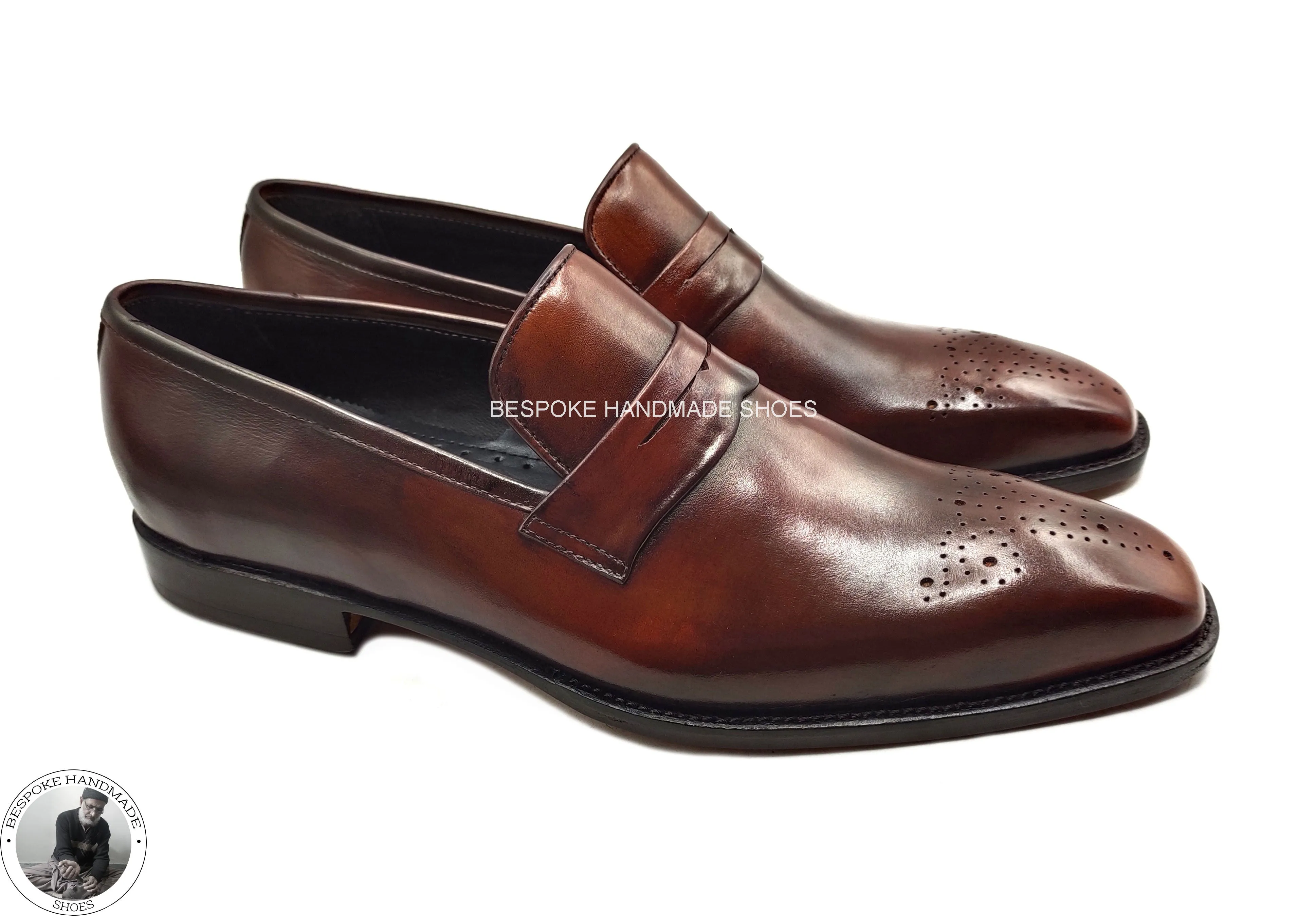 Bespoke Men's Handmade Custom Brown Leather Whole Cut Brogue Shoes