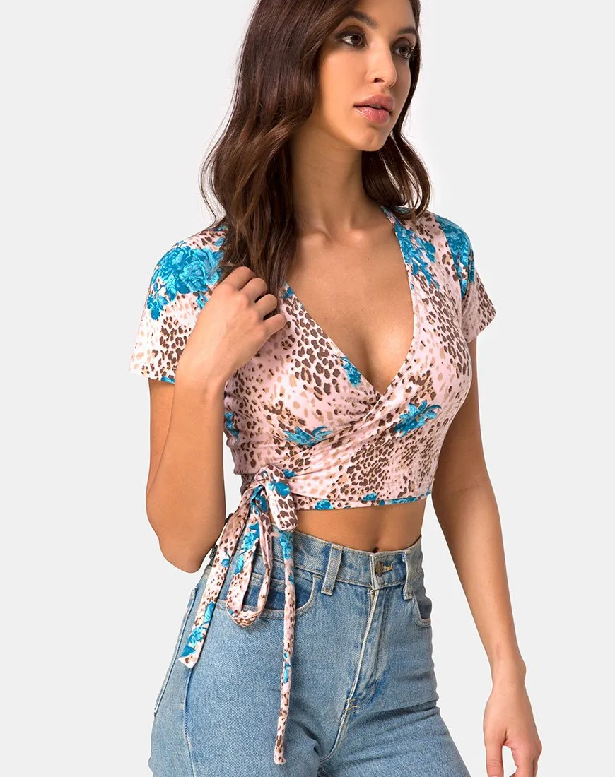 Bilen Crop Top in Jungle Flower Blue and Cream