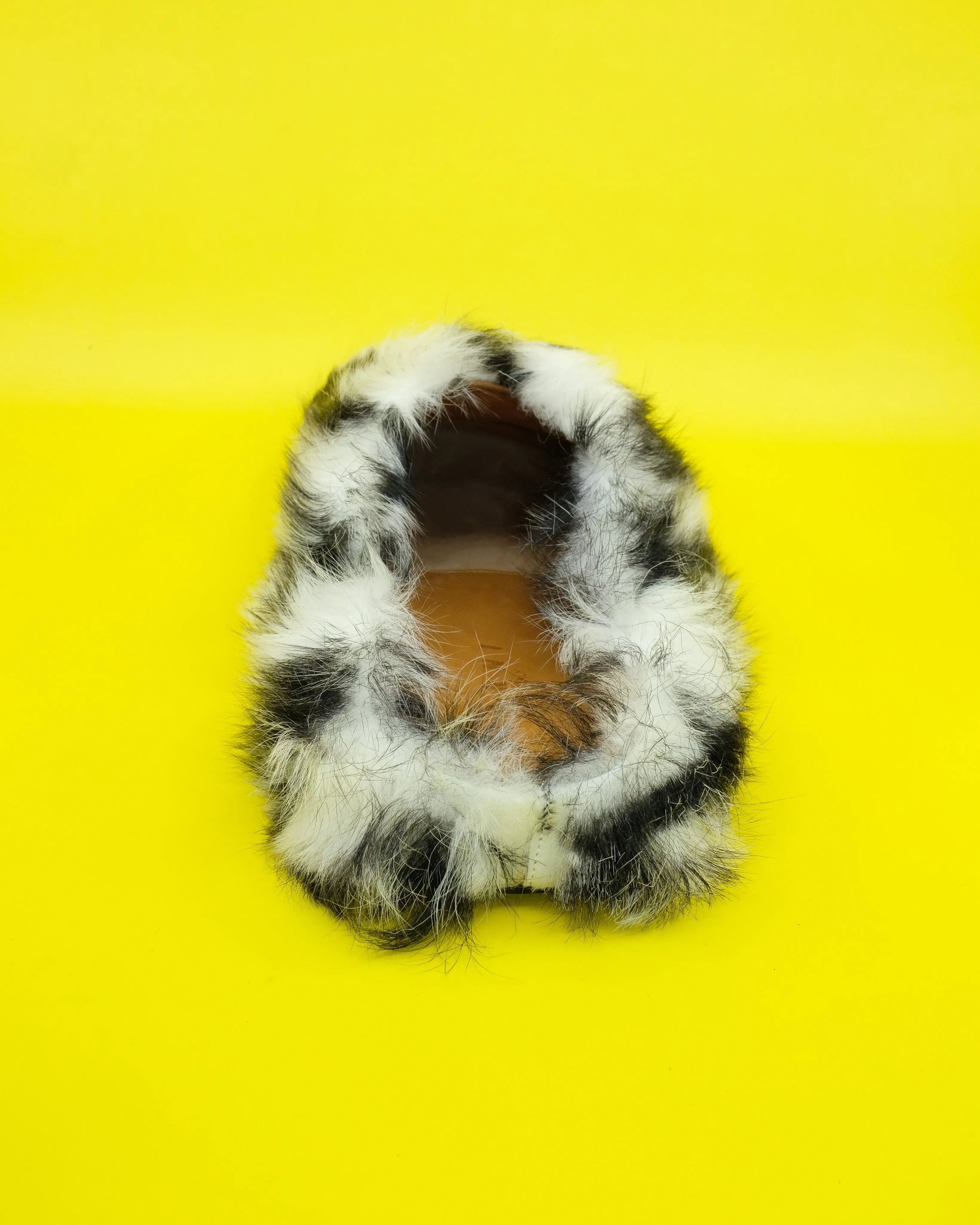 Black & White Check Longhair Calfskin Mohair Slide