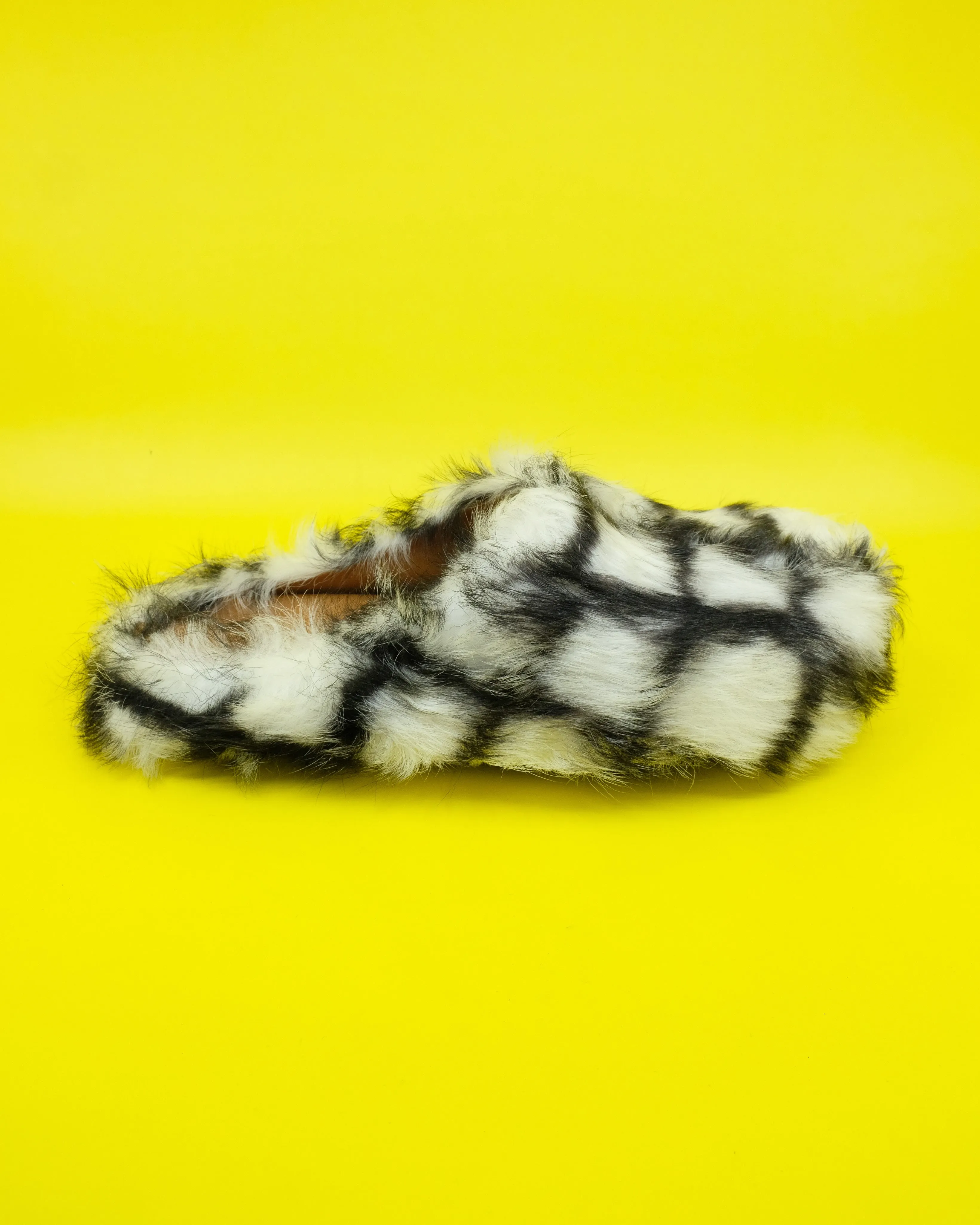 Black & White Check Longhair Calfskin Mohair Slide