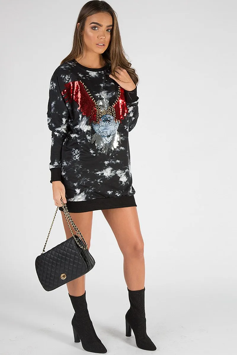 Black and White Tie Dye Eagle Jumper Dress - Maria