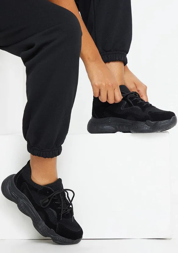 Black Double Bubble Sole Lace Up Trainers