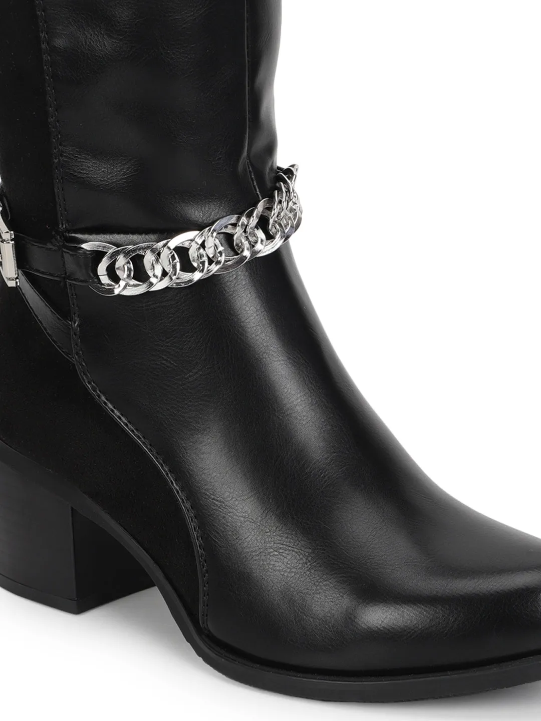 Black PU Block Long Boots (TC-1025-131-BLK)