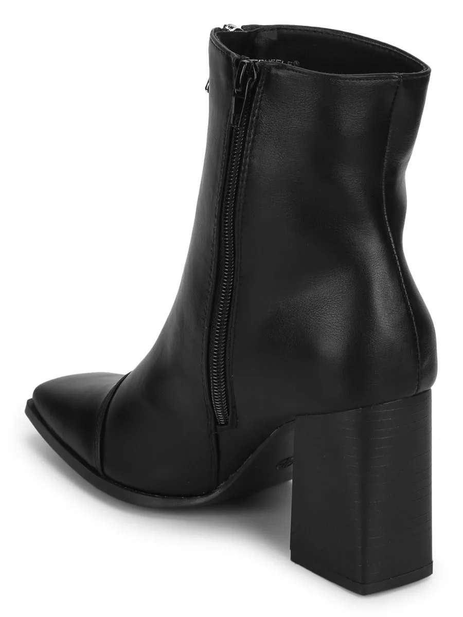 Black PU Front Zip Ankle Boots