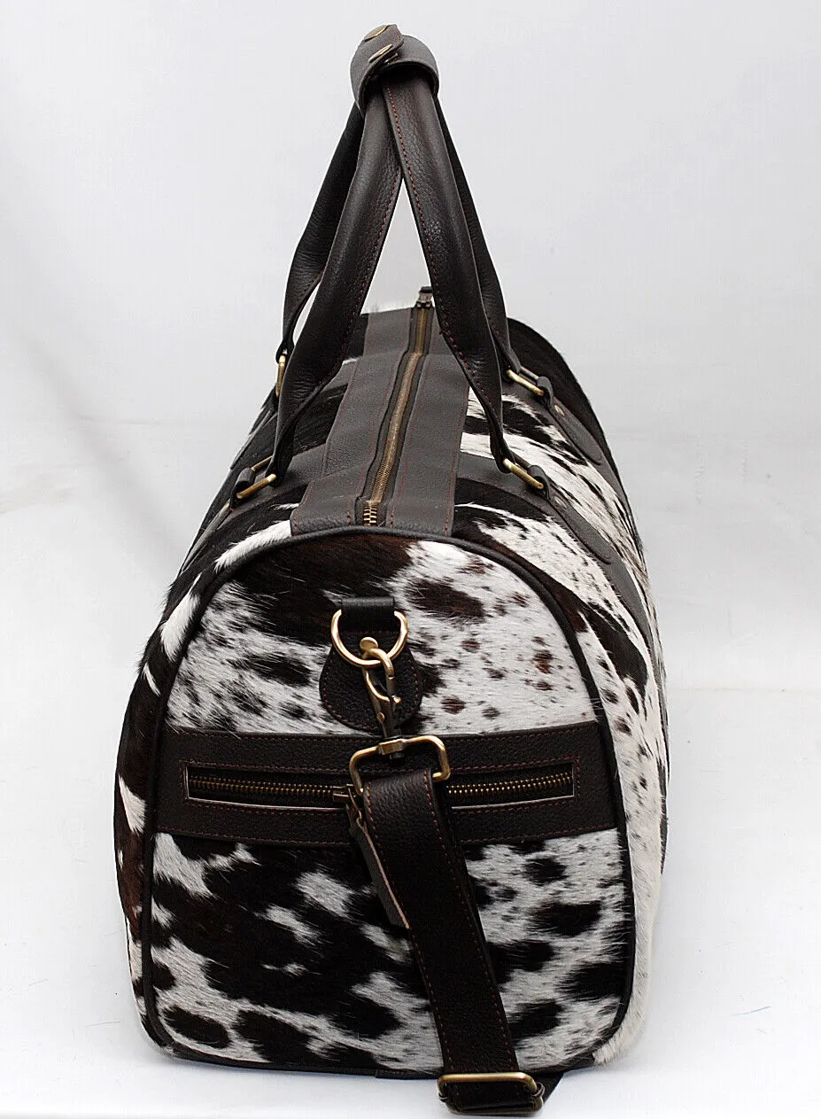 Black White Cow Fur Overnight Bag