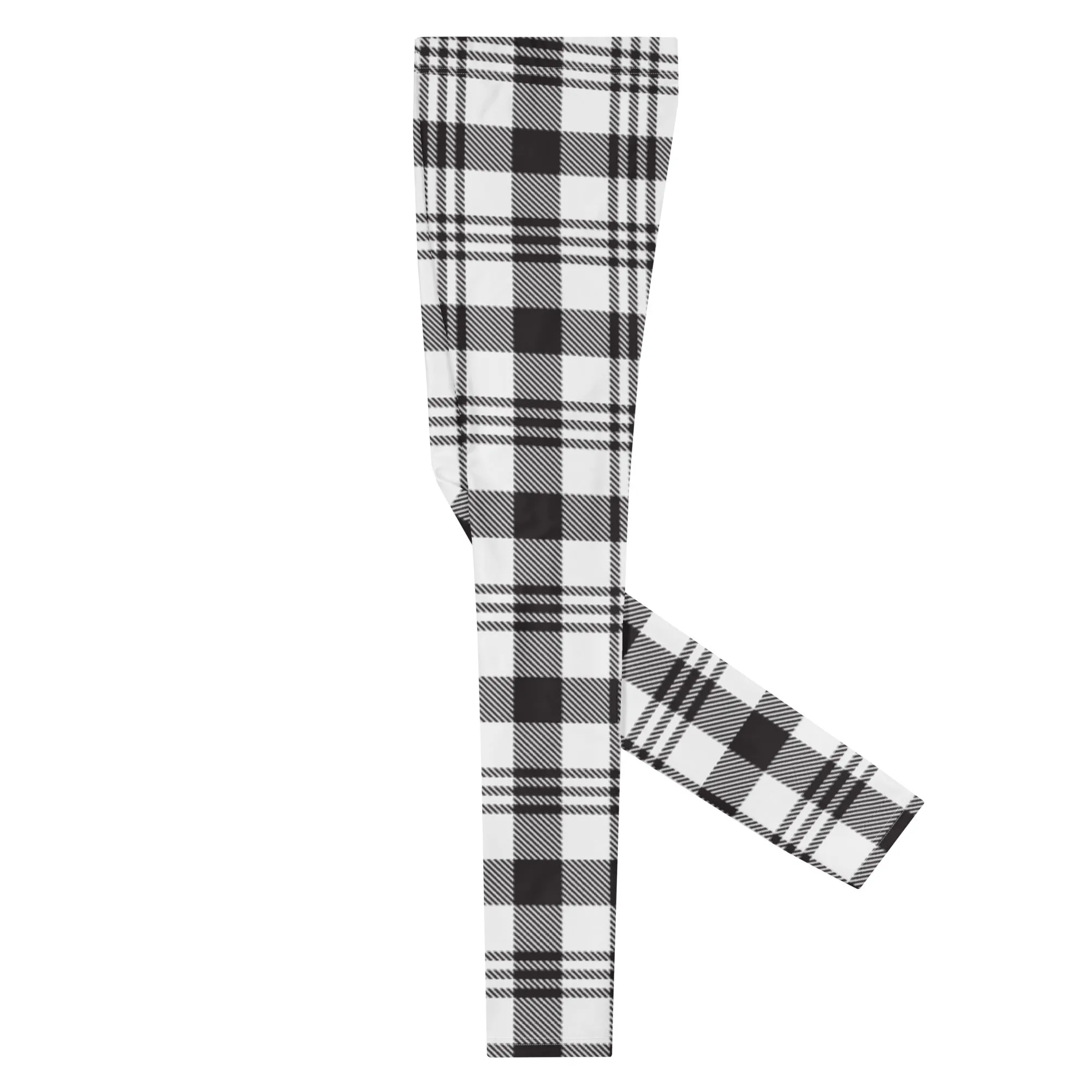 Black White Plaid Print Meggings, Plaid Print Classic Designer Men's Leggings - Made in USA/EU/MX