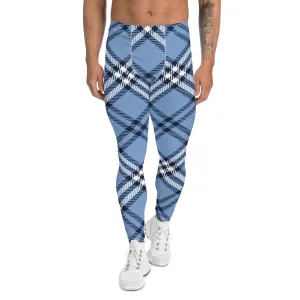 Blue Plaid Print Men's Leggings, Plaid Print Classic Designer Men's Leggings - Made in USA/EU/MX