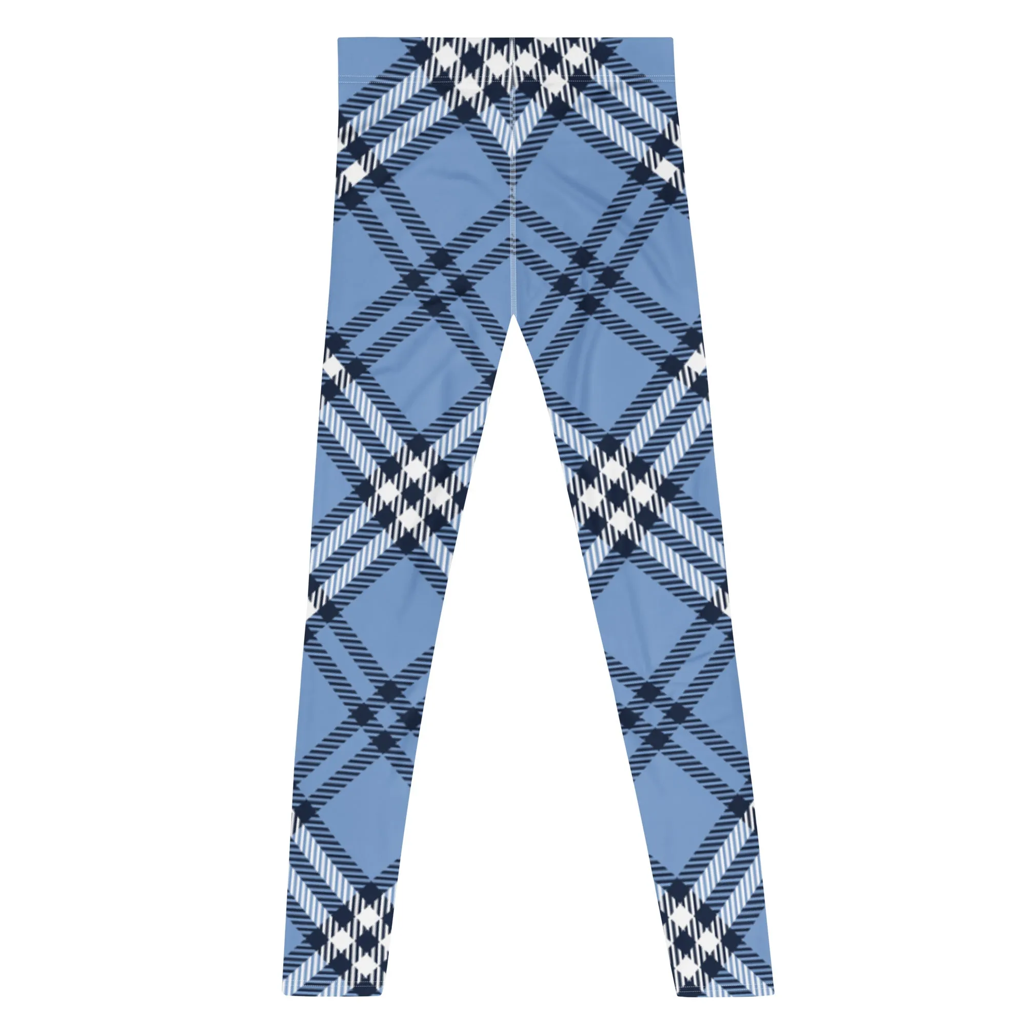 Blue Plaid Print Men's Leggings, Plaid Print Classic Designer Men's Leggings - Made in USA/EU/MX