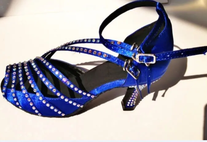 Blue Rhinestone Ballroom Dancing Shoes Latin Salsa Dance Shoes