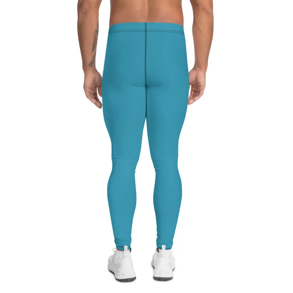 Blue Solid Color Men's Leggings, Modern Meggings Compression Run Tights-Made in USA/EU