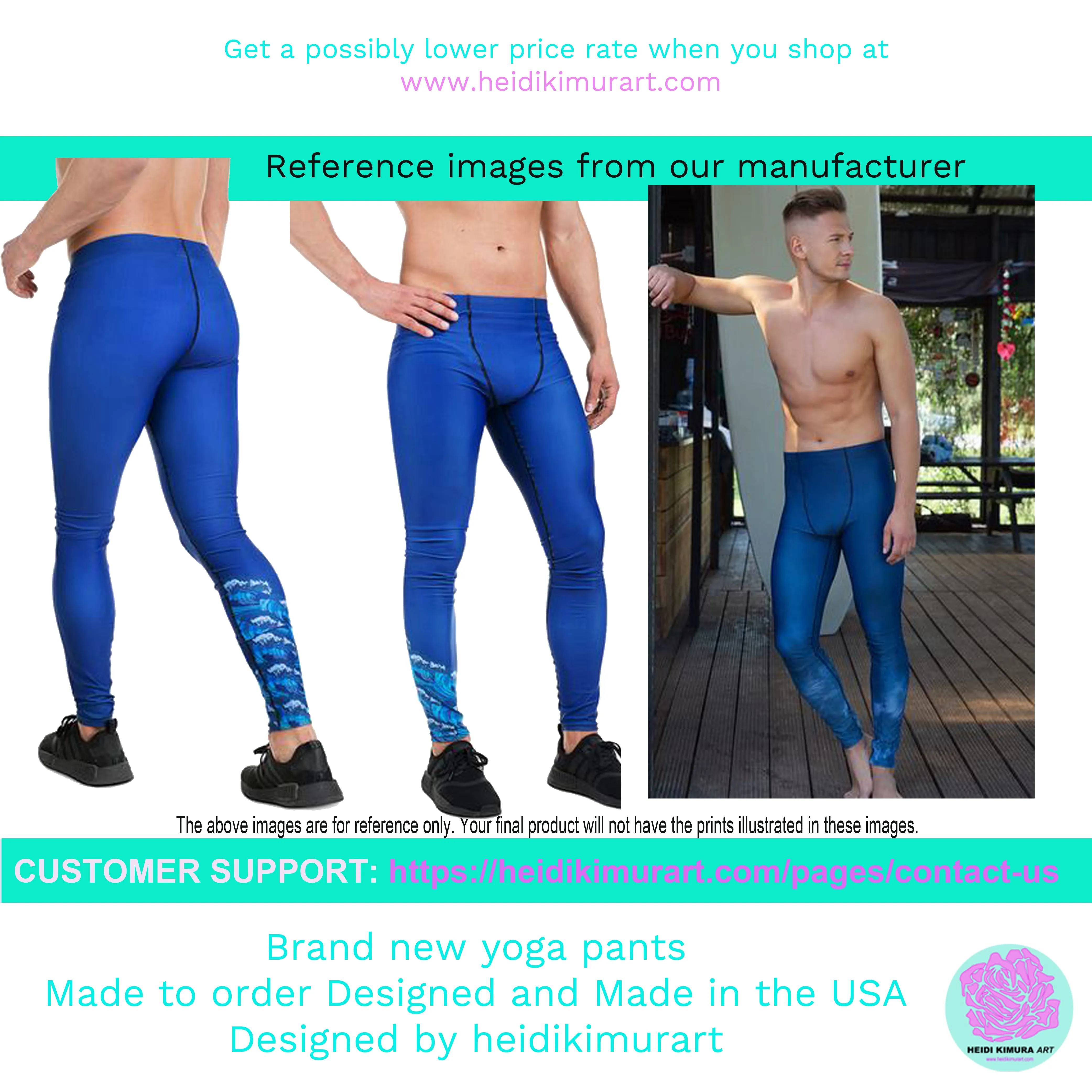 Blue Solid Color Men's Leggings, Modern Meggings Compression Run Tights-Made in USA/EU