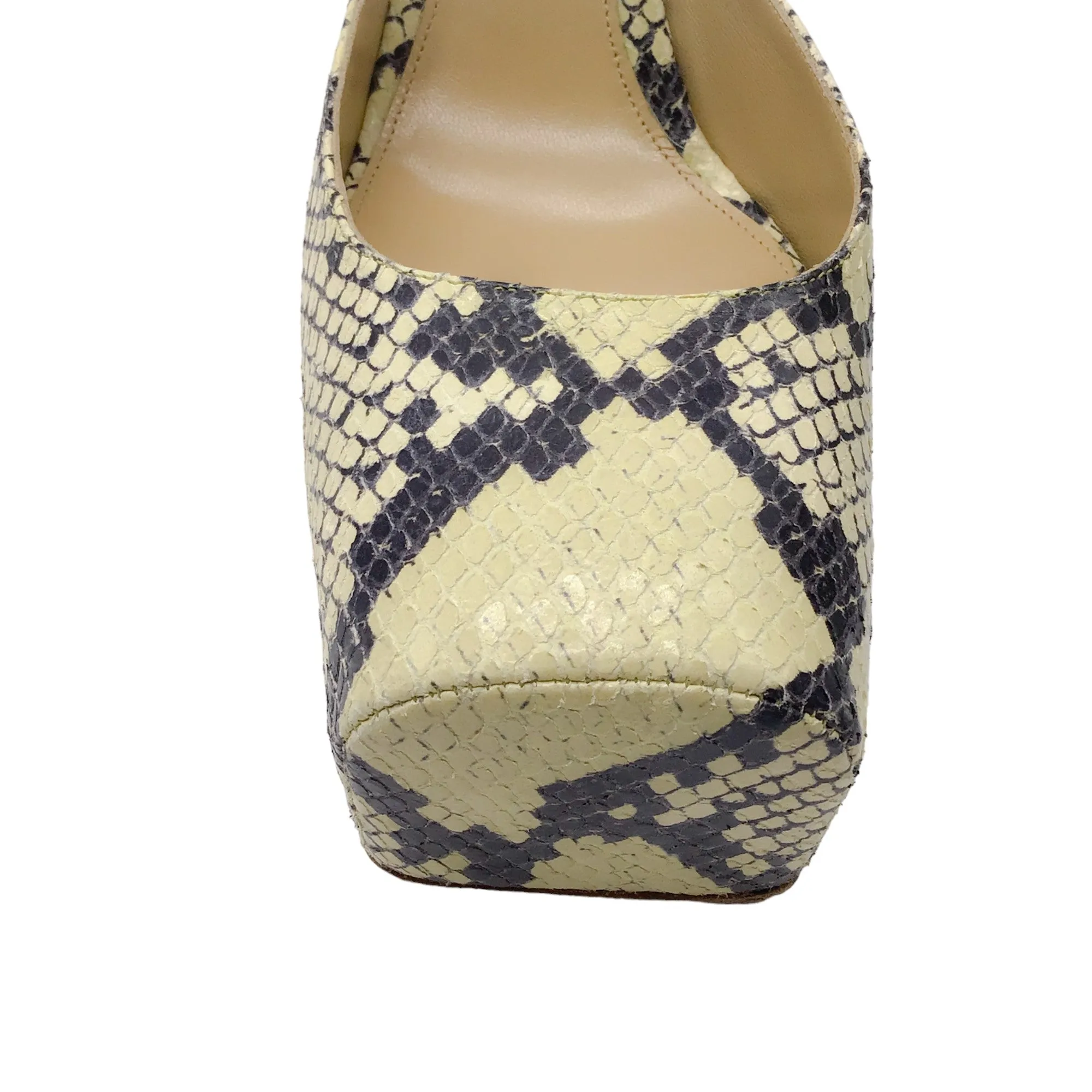 Bottega Veneta Yellow / Black Python Printed Tower Ankle Strap Platform Pumps