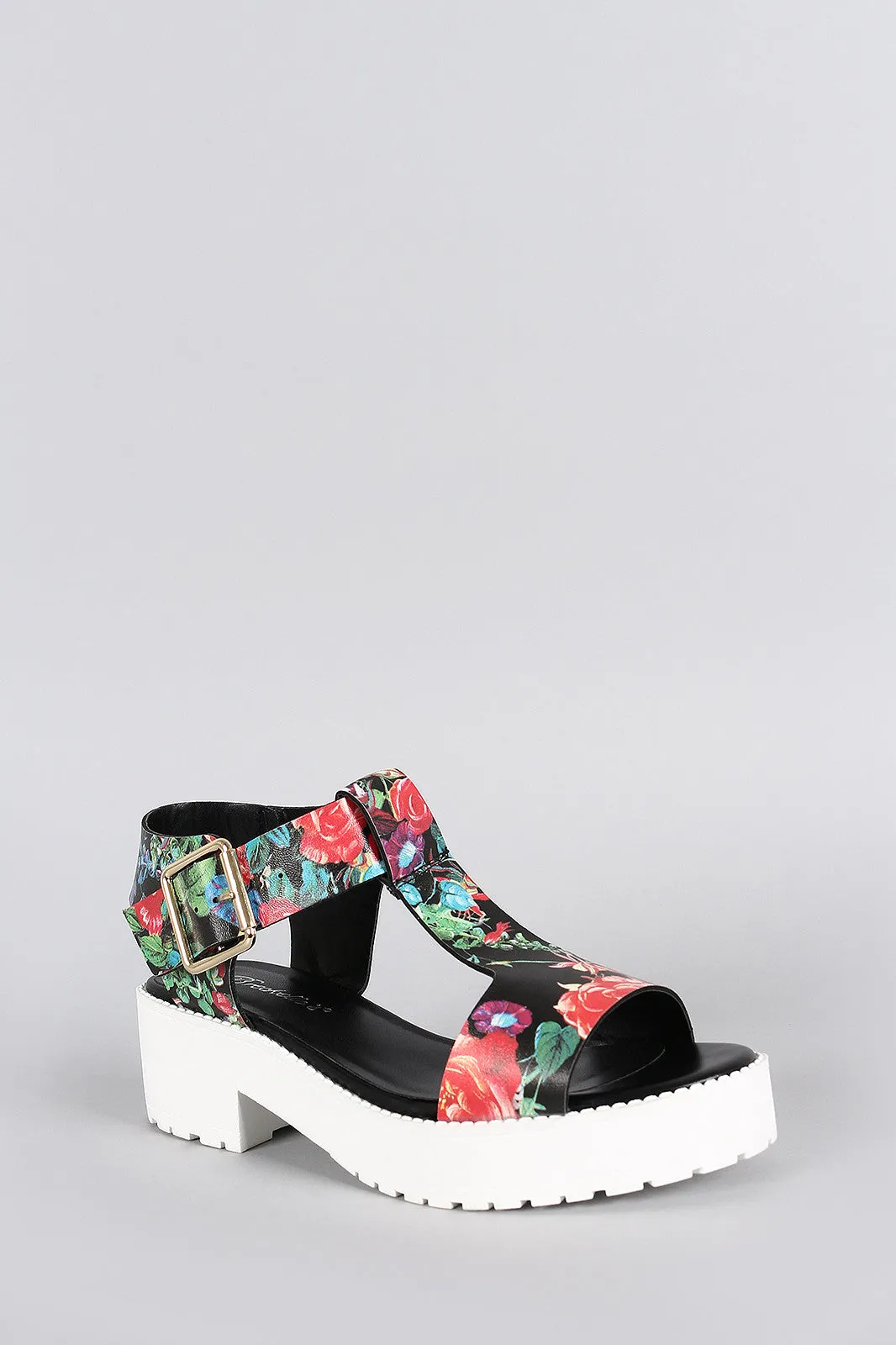 Breckelle Floral Open Toe Flatform Sandal