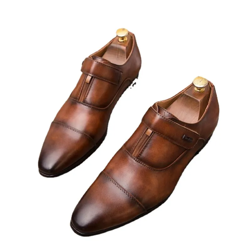 British retro leather shoes men's korean version of the trendy 100 young leather shoes raised hair stylist casual shoes