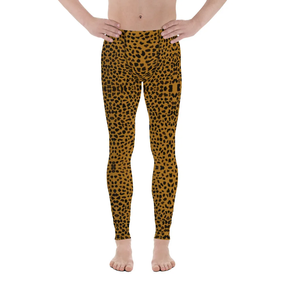 Brown Cheetah Print Men's Leggings, Leopard Animal Print Designer Luxury Meggings-Made in USA