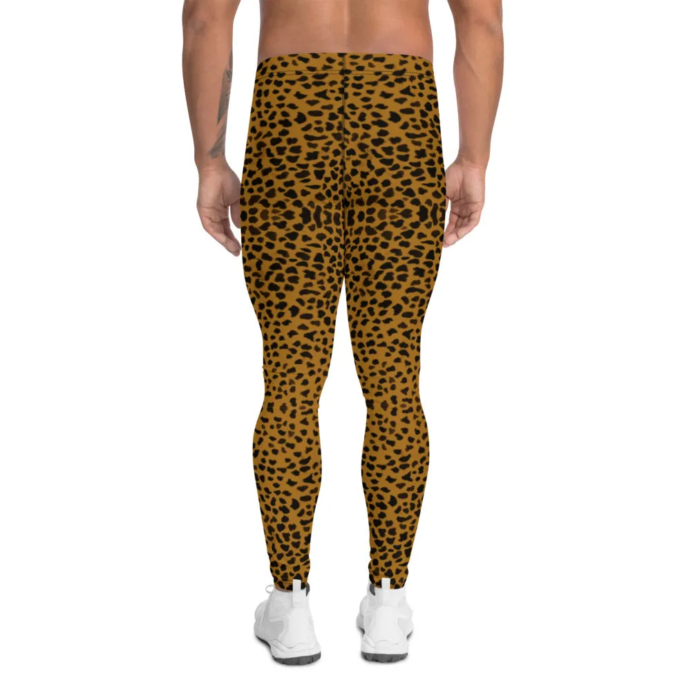 Brown Cheetah Print Men's Leggings, Leopard Animal Print Designer Luxury Meggings-Made in USA