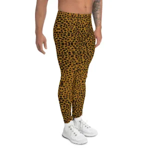 Brown Cheetah Print Men's Leggings, Leopard Animal Print Designer Luxury Meggings-Made in USA