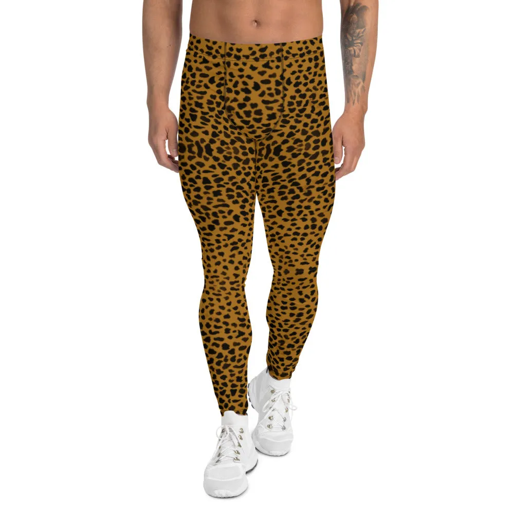 Brown Cheetah Print Men's Leggings, Leopard Animal Print Designer Luxury Meggings-Made in USA