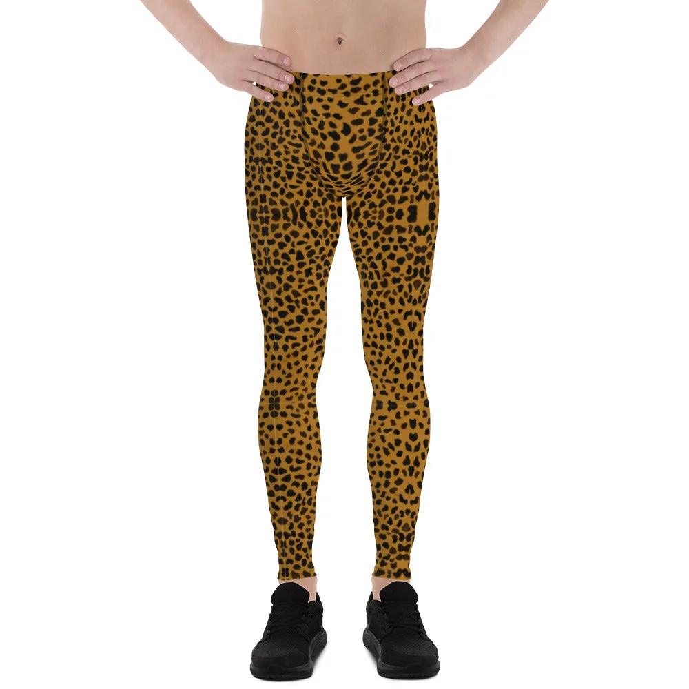 Brown Cheetah Print Men's Leggings, Leopard Animal Print Designer Luxury Meggings-Made in USA