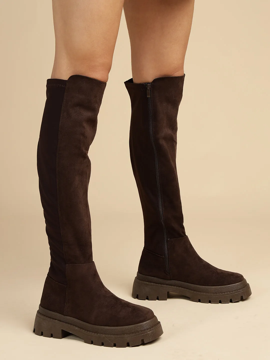 Brown Suede High-End-Fashion Stylish Knee Boots (TC-RS3668-BRO)