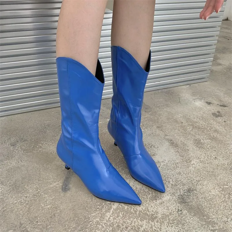 Colorful Pointed Toe Side Zipper Boots