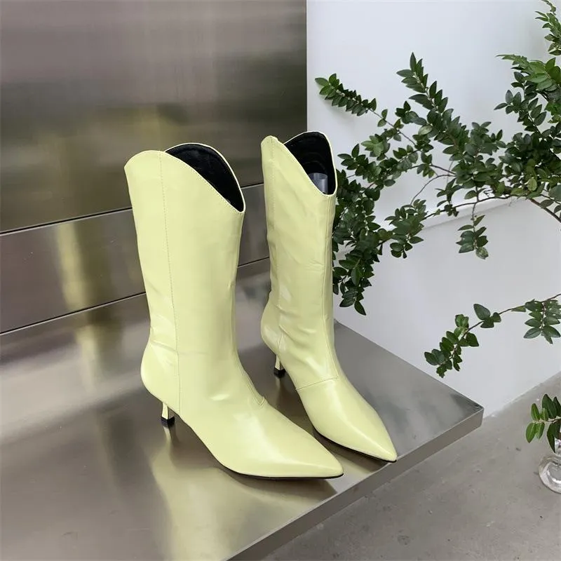 Colorful Pointed Toe Side Zipper Boots