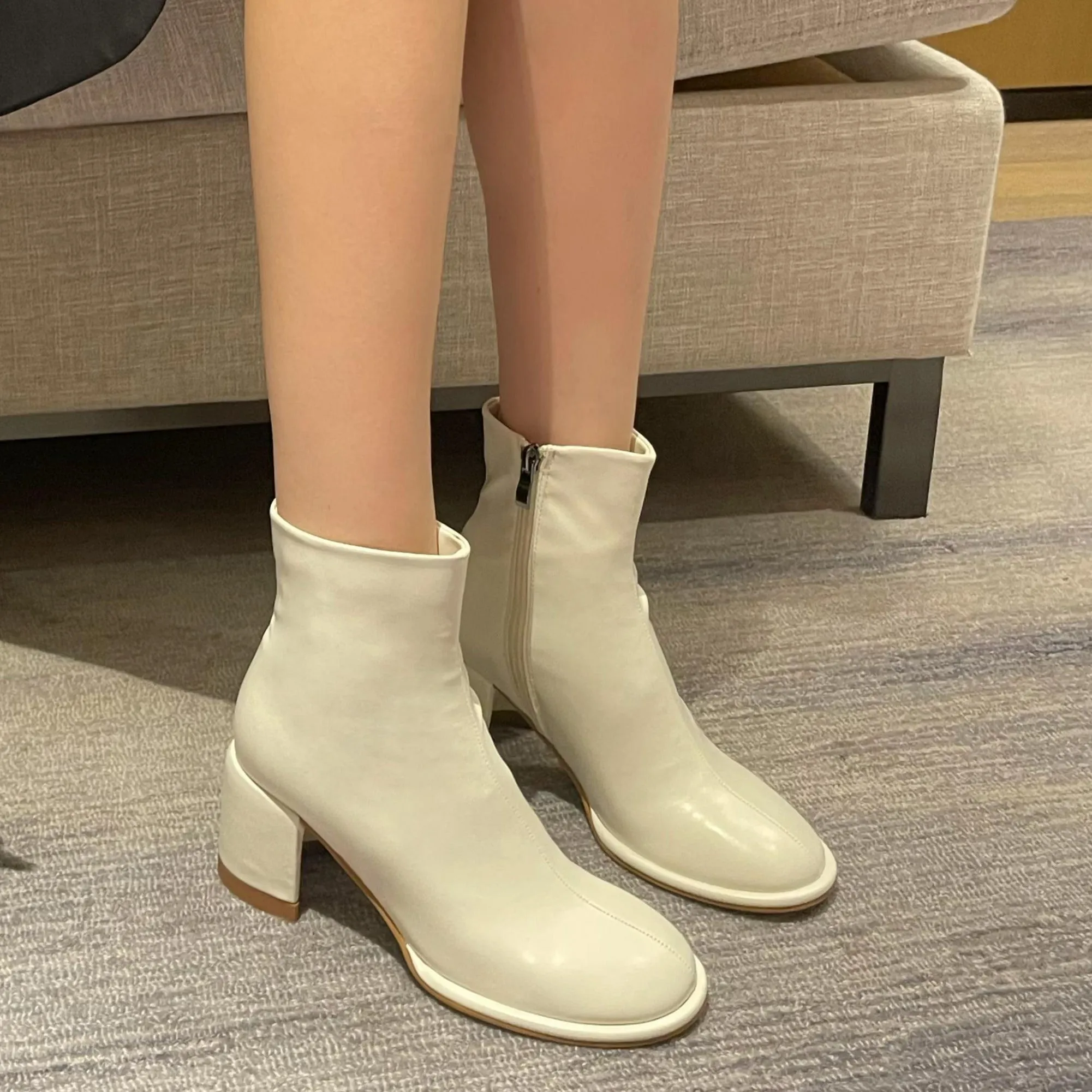 Colorful Thick Heeled Side Zipper Short Boots