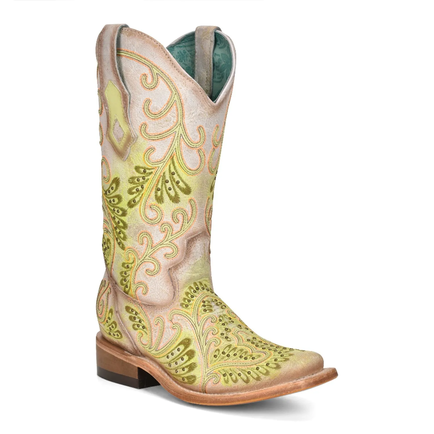 Corral Womens C3967 Green/Neon White Leather Western Cowboy Boots