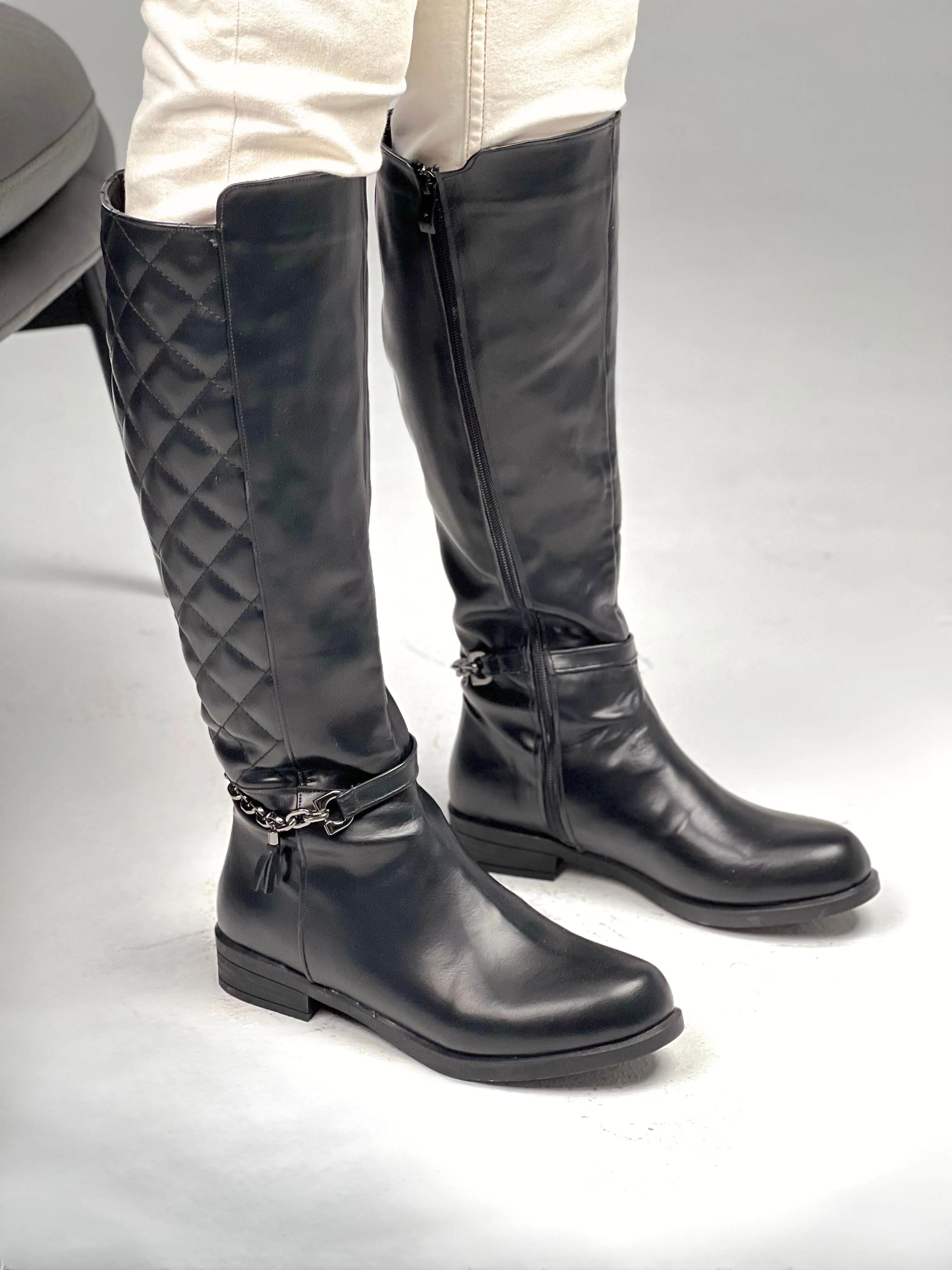 Daisy Street harness knee boots in black